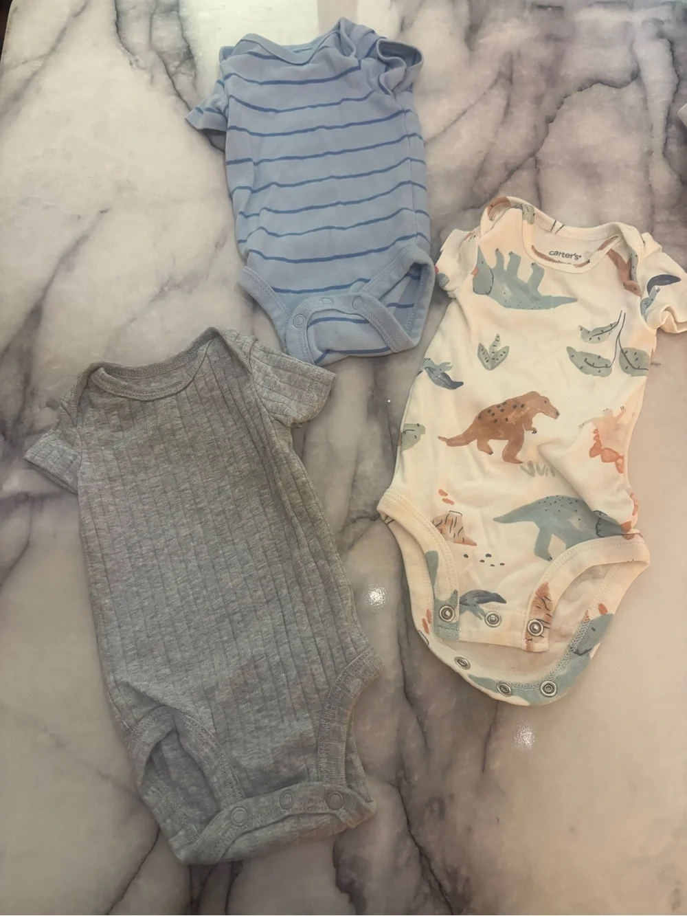 Carter's Dino Print and Solid Baby One-Piece Bodysuits - Blue, Gray, Cream
